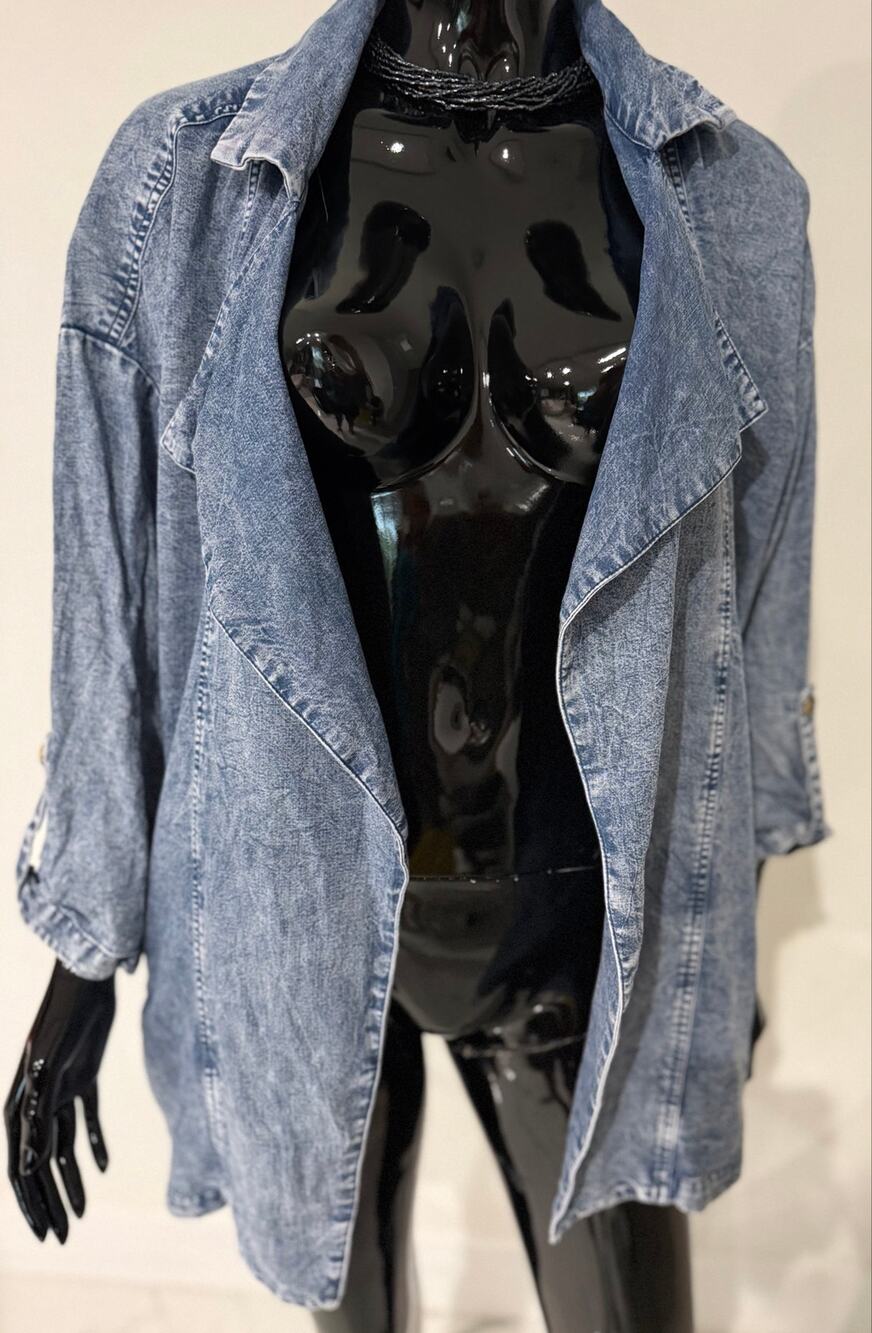 Style & Co Women’s Medium Denim Jacket Oversized Longline 100% Lyocell Blue